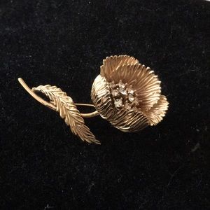 Vintage Crown Trifari Rhinestone Rose Brooch